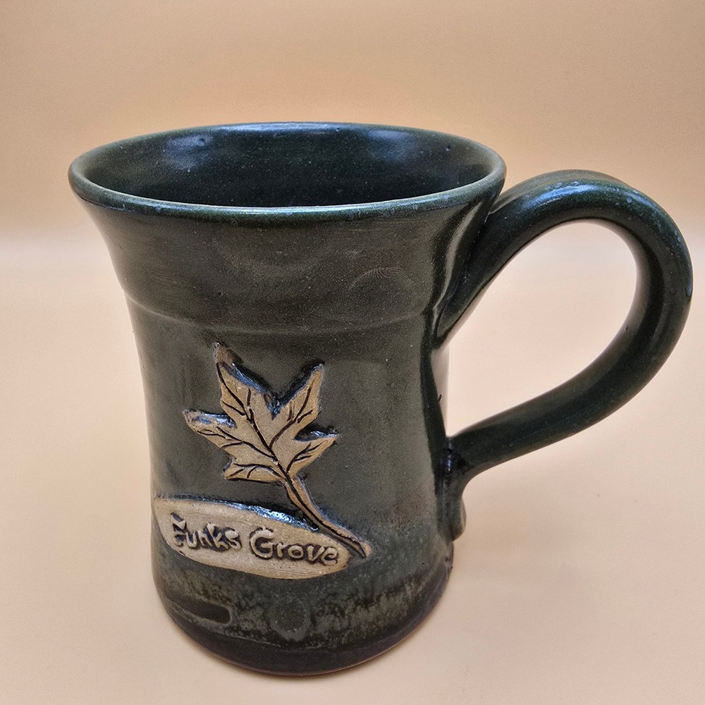 Kirby Drennan Pottery Funks Grove Maple Leaf Coffee Mug Green Stoneware Signed